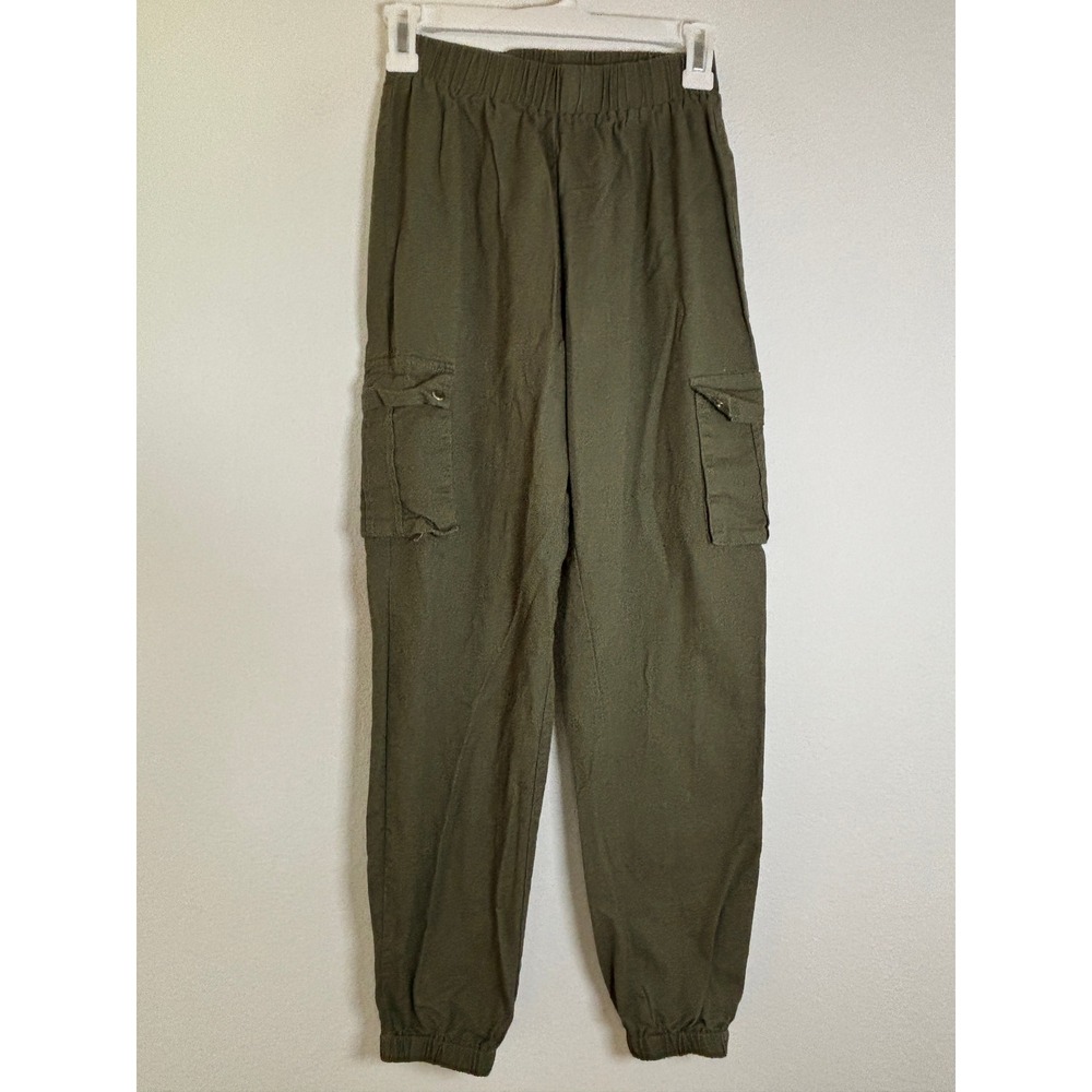 PrettyLittleThing Olive Green Cargo Jogger Pants Elastic Waist Utility Size 2